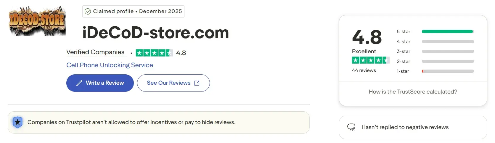 iDeCoD-Store Trustpilot